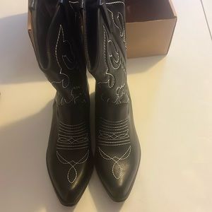 SHESOLE WOMENS WIDE CALF COWBOY BOOTS BLACK